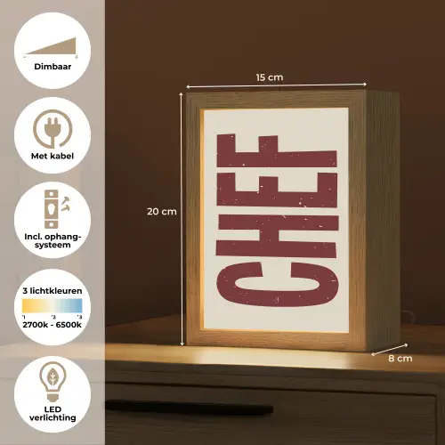 Chef - Rood - Japandi - Vintage Light Box met kabel (Tafellamp) klein -USP_NL