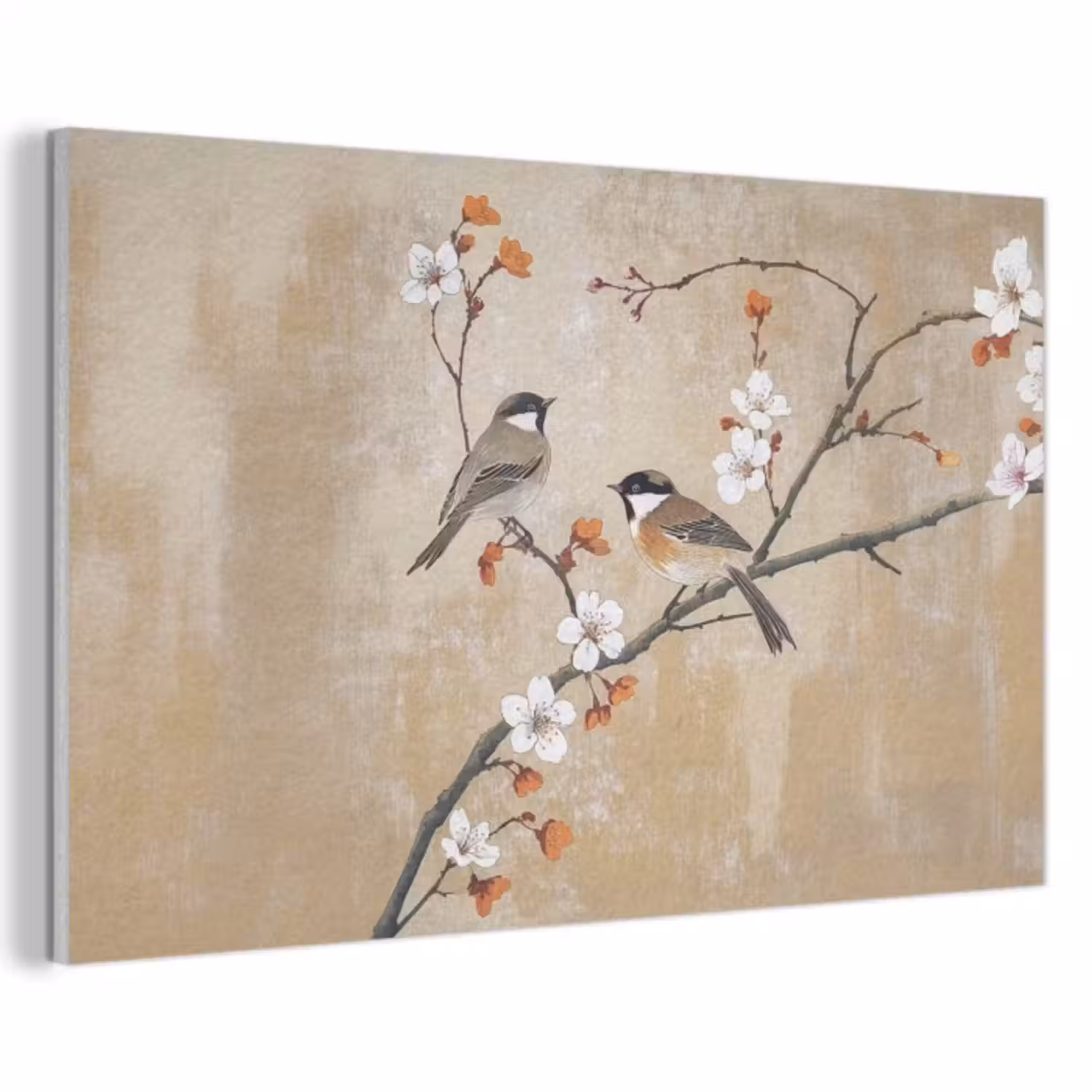 Akoestisch schilderij - Vogels - Bloesemtak - Bloemen - Oranje