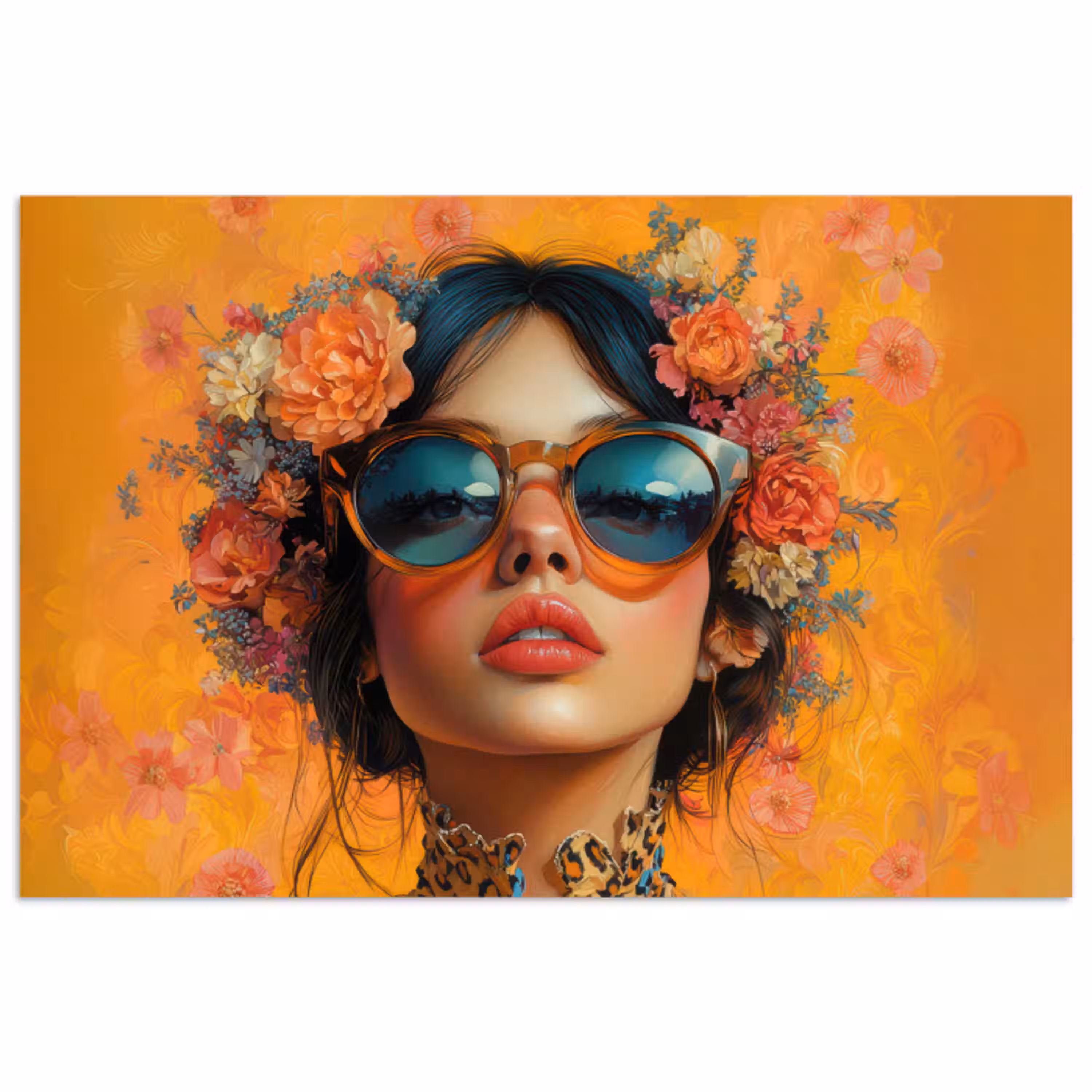 Vrouw - Bloemen - Aesthetic - Oranje poster papier klein -3d