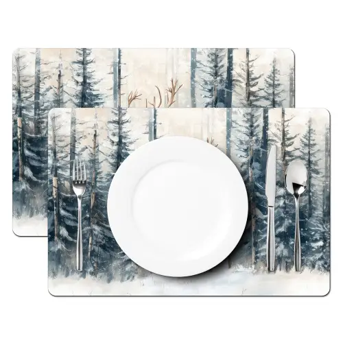 Rendier - Sneeuw - Woud - Wit Placemat vinyl groot -zzsfeer2_Kitchenyeah-website