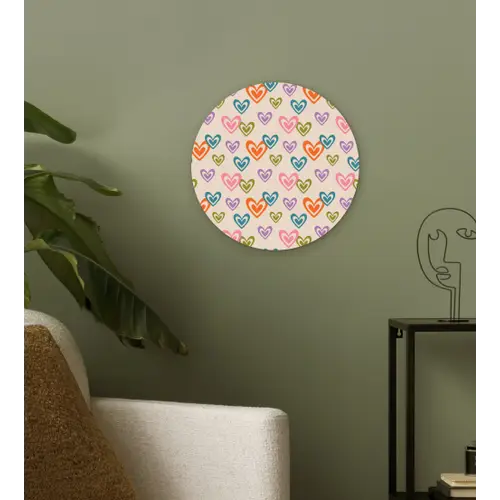 Kleurrijk - Hartjes - Patroon - Beige Wandcirkel kunststof plaat 5mm dik klein 188 -sfeer3