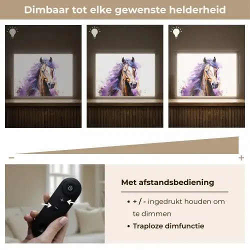 Paard - Dieren - Meiden - Paars - Bruin Light Box met batterij (Wandlamp kind) middel -USP_dimbaarNL