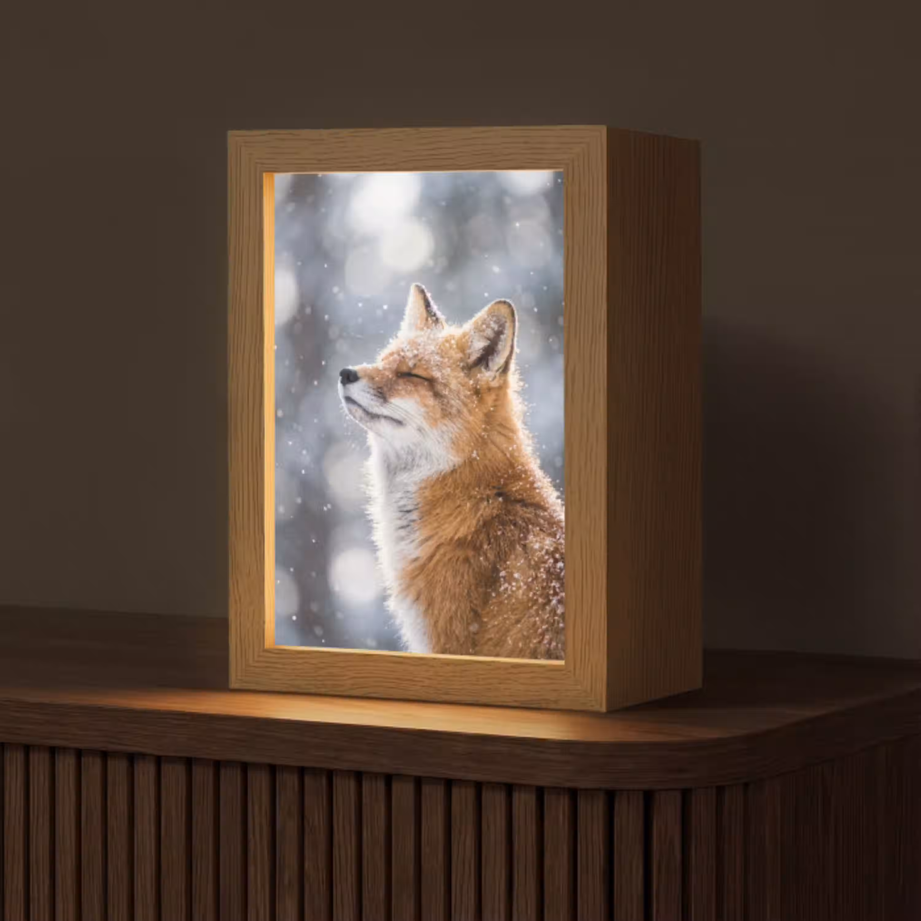 Vos - Sneeuwval - Portret - Winter - Sfeervol Light Box met kabel (Tafellamp) klein -z3d_website