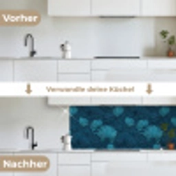Bladeren - Reliëf - Patroon - Oceaanblauw - Modern keuken achterwand 2 middel 871 -voor-na_DE