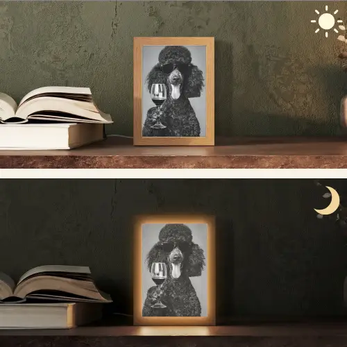Hond - Krullen - Zonnebril - Wijn Light Box met kabel (Tafellamp) klein -sfeer3