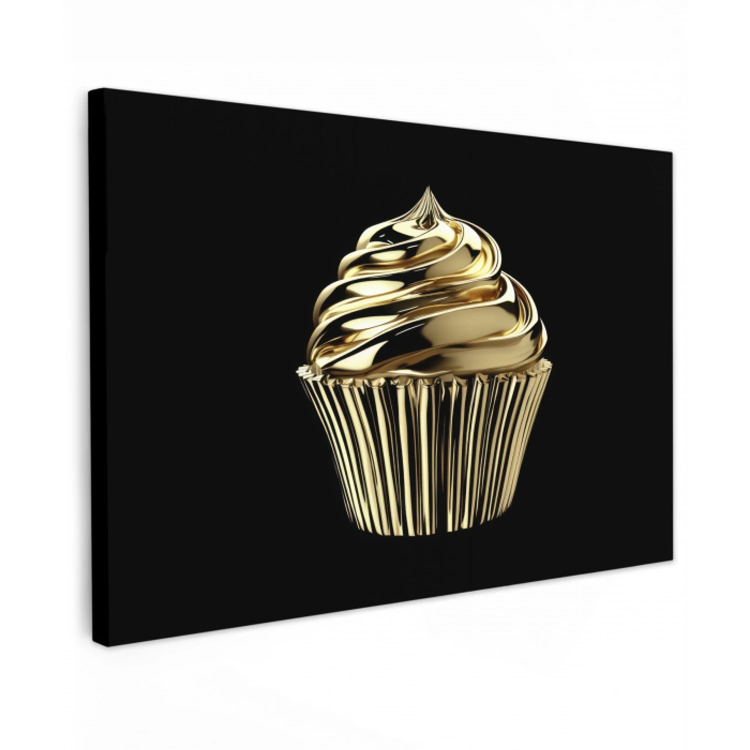 Cupcake - Eten - Goud - Zwart Tuinposter op houten frame 2 cm dik klein -3d