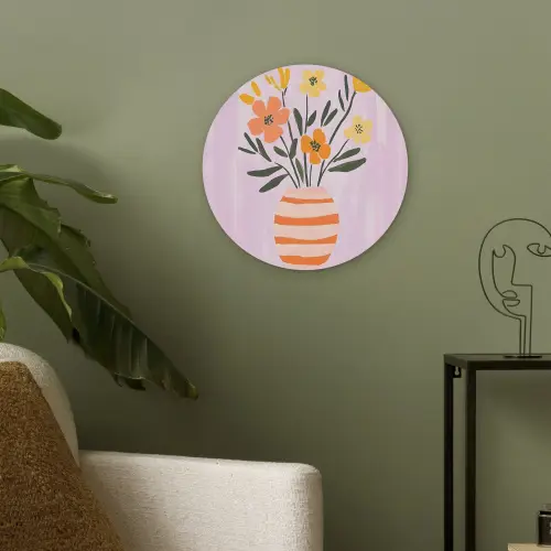 Vaas - Gestreept - Bloemen - Oranje Akoestische PET Vilt - Rond klein -sfeer2