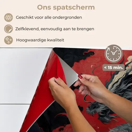 Zwarte draak - Rookwolken - Rood keuken achterwand spatscherm klein -spatscherm_NL