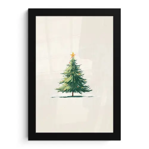 Kerstboom - Illustratie - Ster - Sneeuw fotolijst zwart zonder passe partout klein -3d