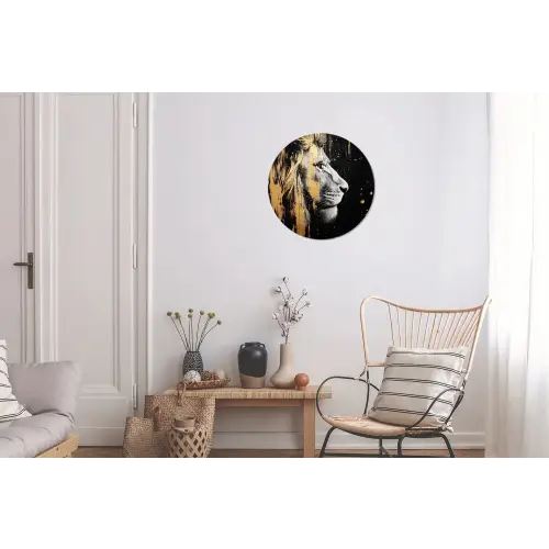 Portret - Leeuw - Abstract - Goud Wandcirkel aluminium klein -woonkamer