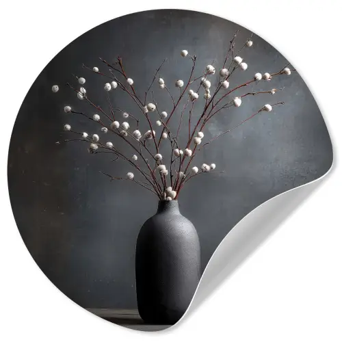Takken - Vaas - Bolletjes - Wit Wandcirkel behangsticker klein -3d