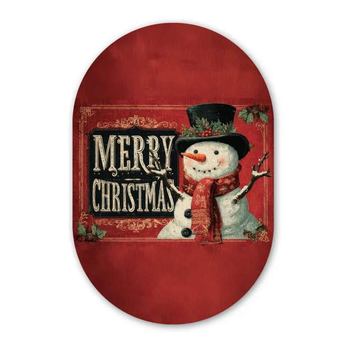 Klassiek - Kerstgroet - Sneeuwpop - Rood Wandcirkel Ovaal Forex klein -3d