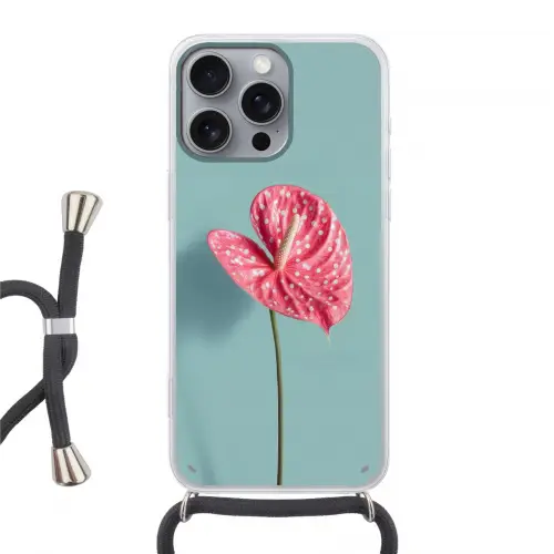 Blad - Anthurium - Stippen - Roze Hoesje iPhone 16 Pro Max met koord klein -3d
