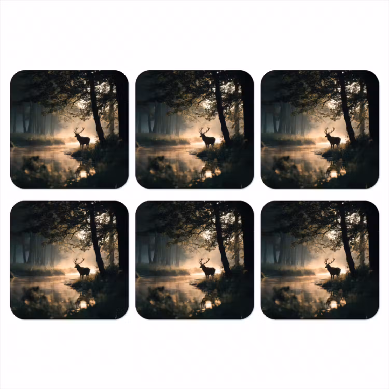 Untersetzer​ - Hirsche - Waldbach - Mystisch