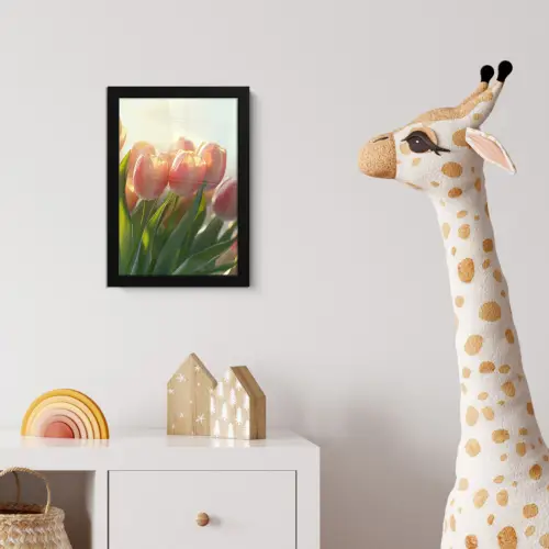 Tulpen - Roze - Zonnestralen fotolijst zwart zonder passe partout klein -usfeer4_kinderkamer