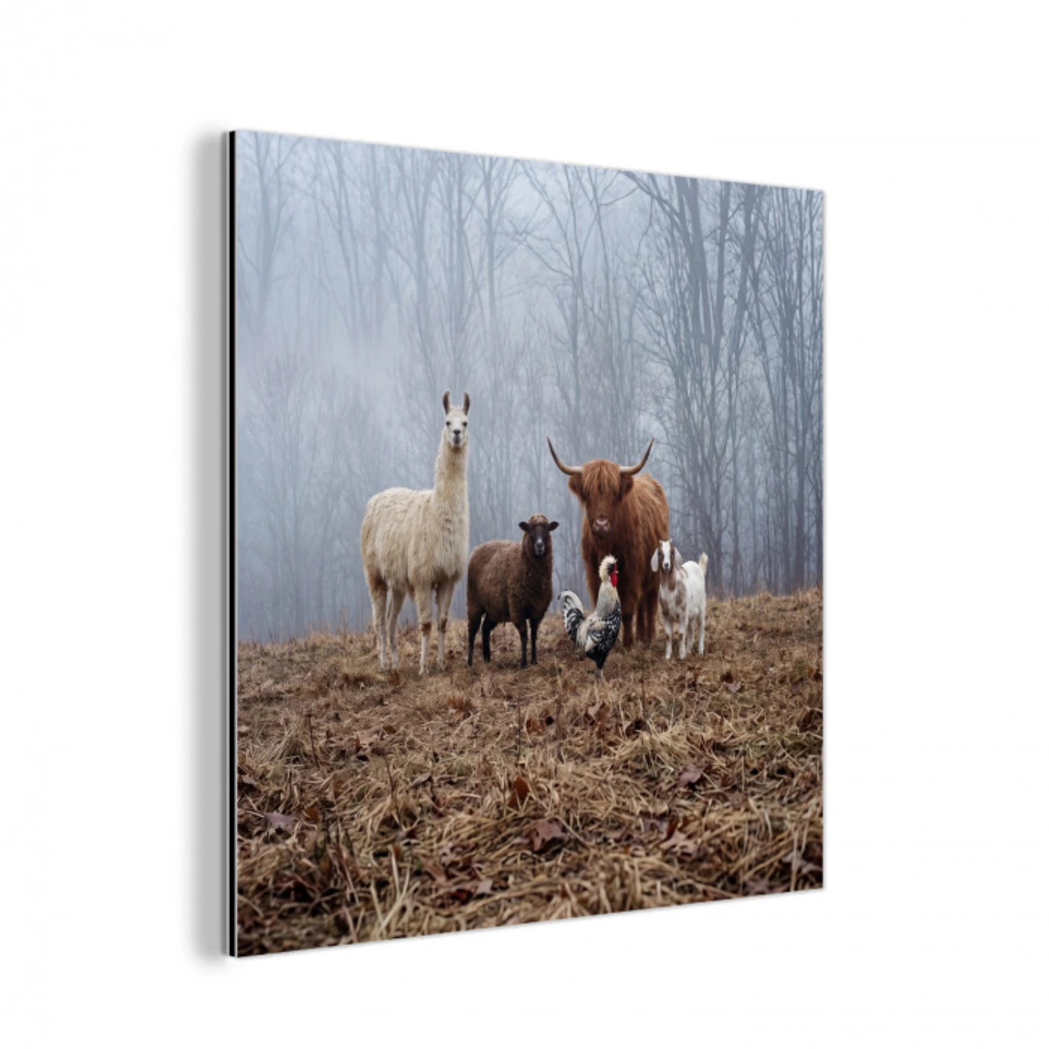 Boerderijdieren - Groep - Mist - Natuur - Rustiek aluminium wit klein -3d