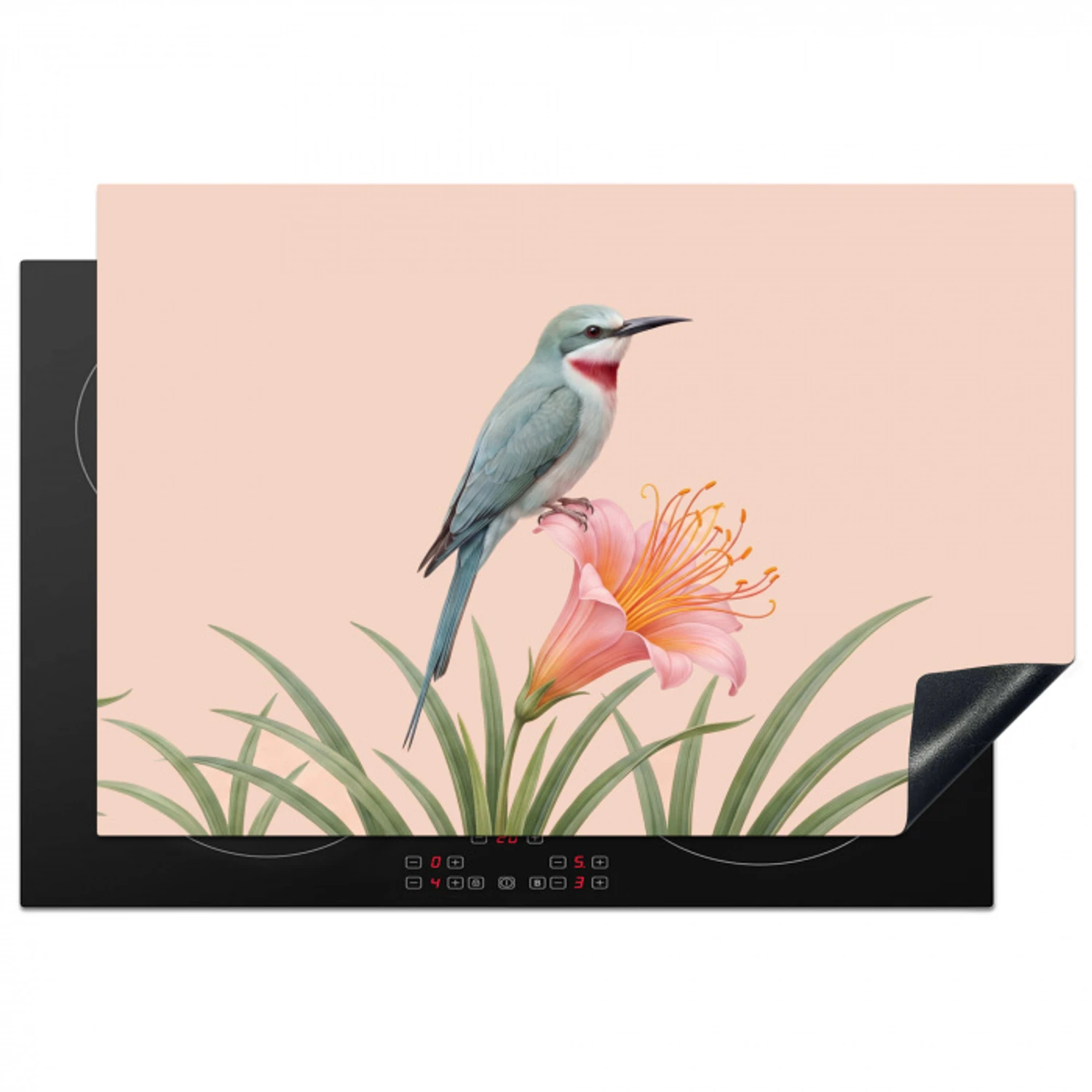 Vogel - Bloem - Natuur - Roze Inductie beschermer vinyl 3mm klein -3d