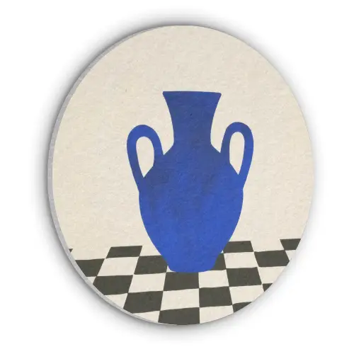 Vaas - Blauw - Geblokt - Modern Akoestische PET Vilt - Rond klein -3d