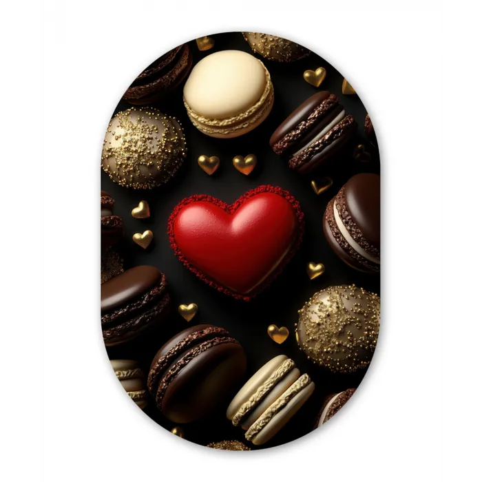Macarons - Rood - Hart Wandcirkel Ovaal Forex klein -3d