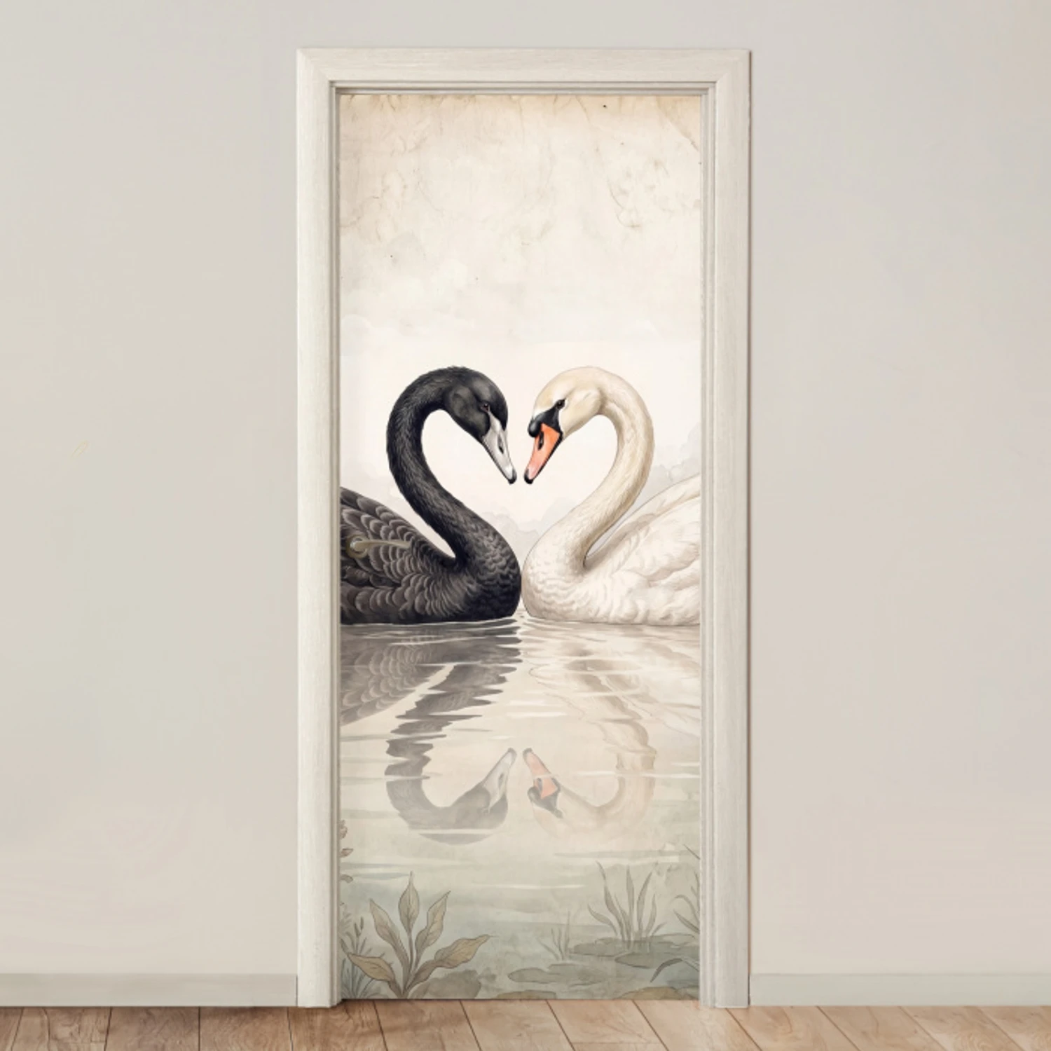 Zwanen - Hartvorm - Dieren deurposter klein -3d_beige