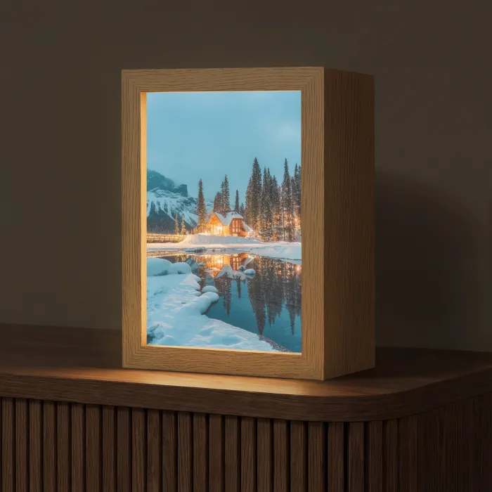 Winterlandschap - Natuur - Huis - Bergen - Sneeuw Light Box met kabel (Tafellamp) klein -z3d_website