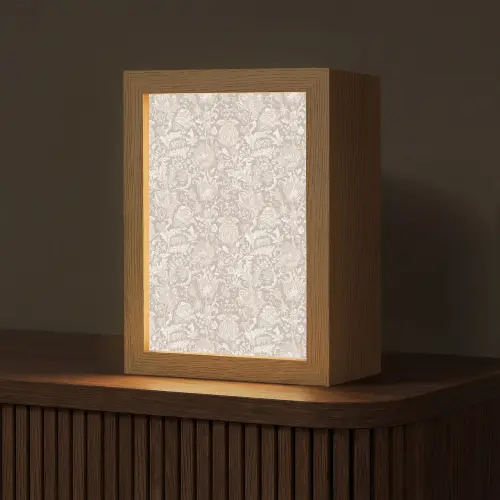 Bloemenprint - Grijs - Crème Light Box met kabel (Tafellamp) klein 925 -z3d_website