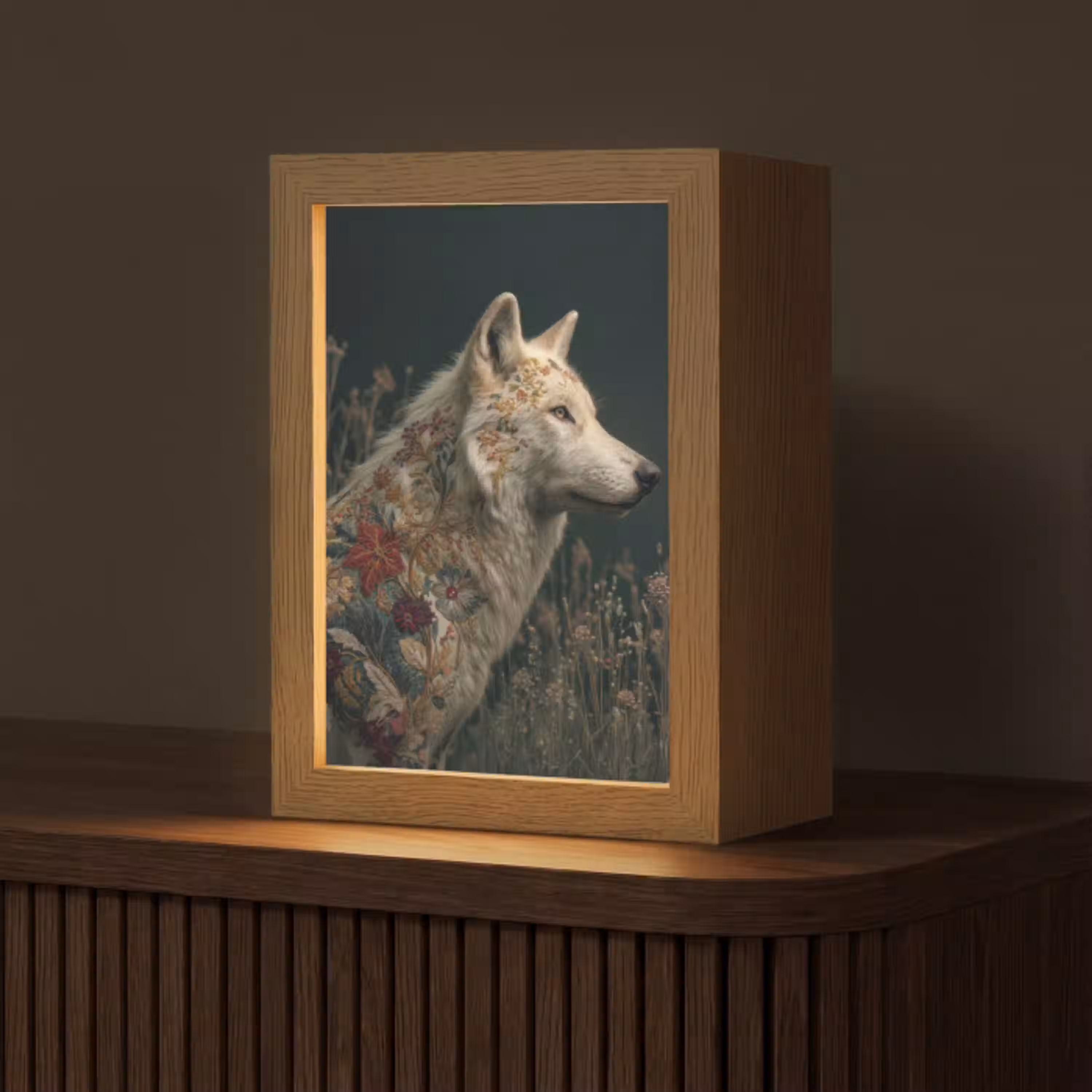 Wolf - Bloemen - Natuur Light Box met kabel (Tafellamp) klein -z3d_website
