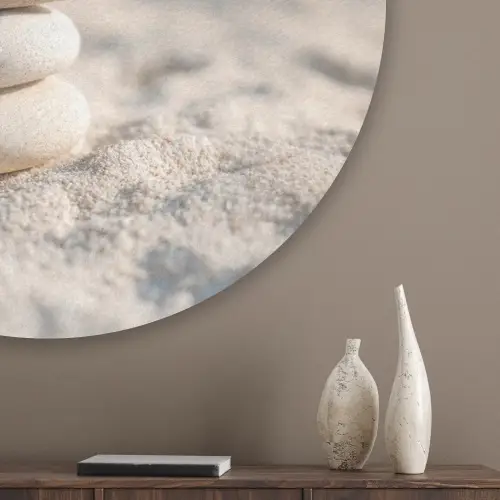 Stenen - Stapel - Zand - Zee Akoestische PET Vilt - Rond klein -sfeer5_closeup