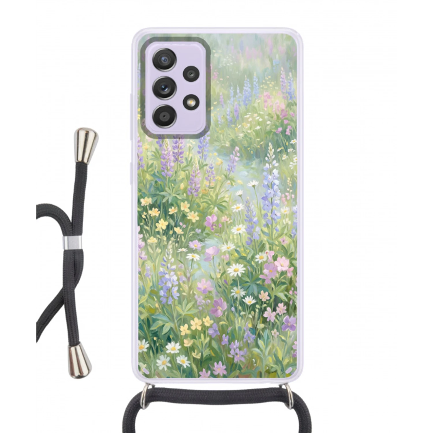 Bloemenveld - Heuvels - Kleurrijk Hoesje Samsung Galaxy A52 5G met koord klein -3d