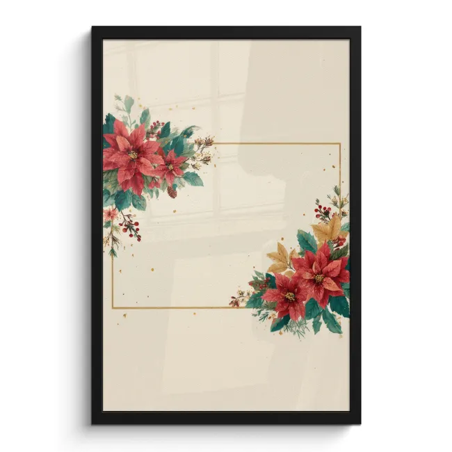 Poster met lijst - Kerst - Poinsettia - Omlijsting - Kleurrijk