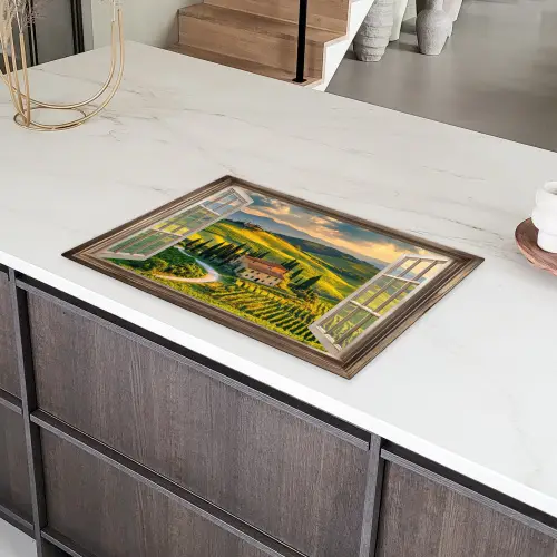 Doorkijk - Toscane - Uitzicht - Landschap - Zomer Inductie beschermer vinyl 3mm klein -sfeer8