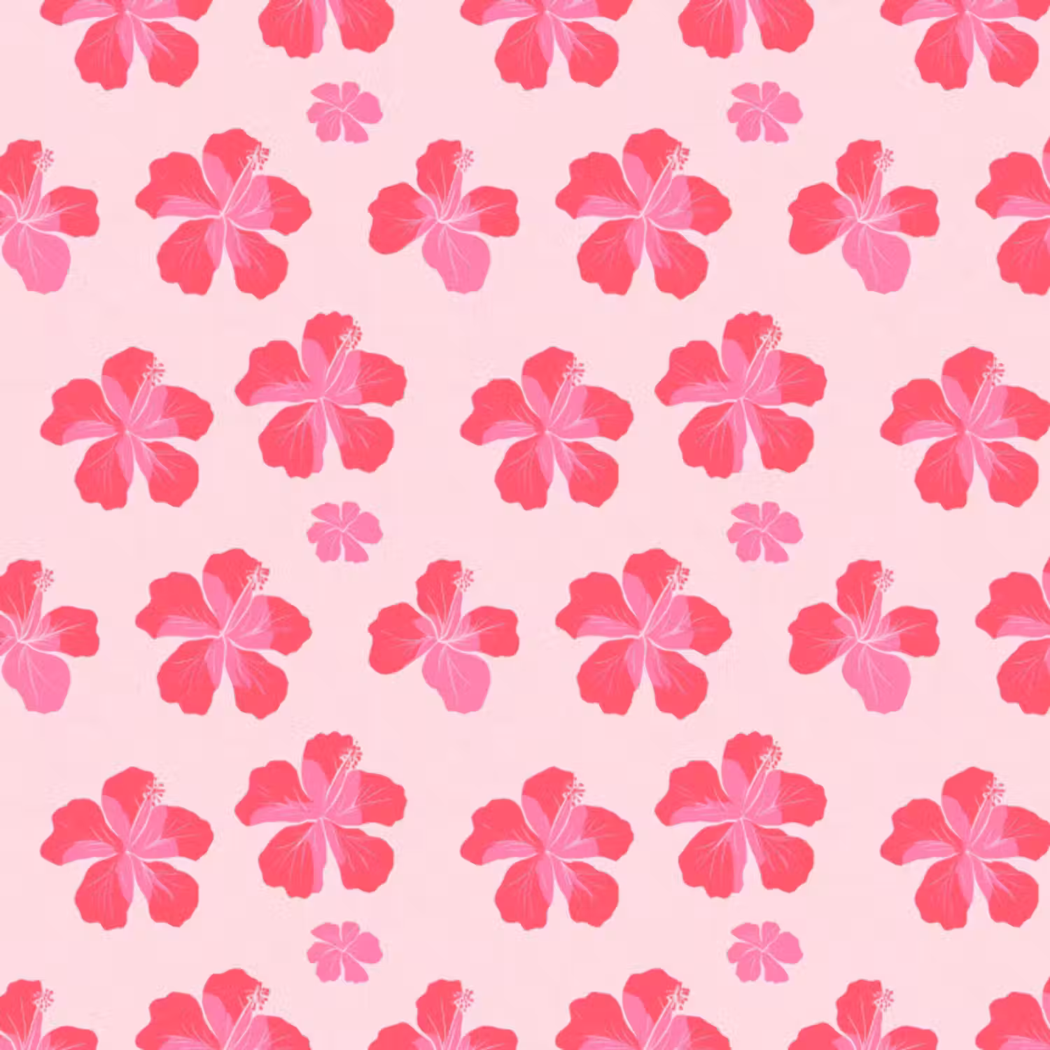 Behang - Hibiscus - Bloemen - Roze