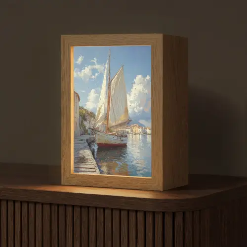 Zeilschip - Huizen - Kade - Zee Light Box met kabel (Tafellamp) klein -z3d_website