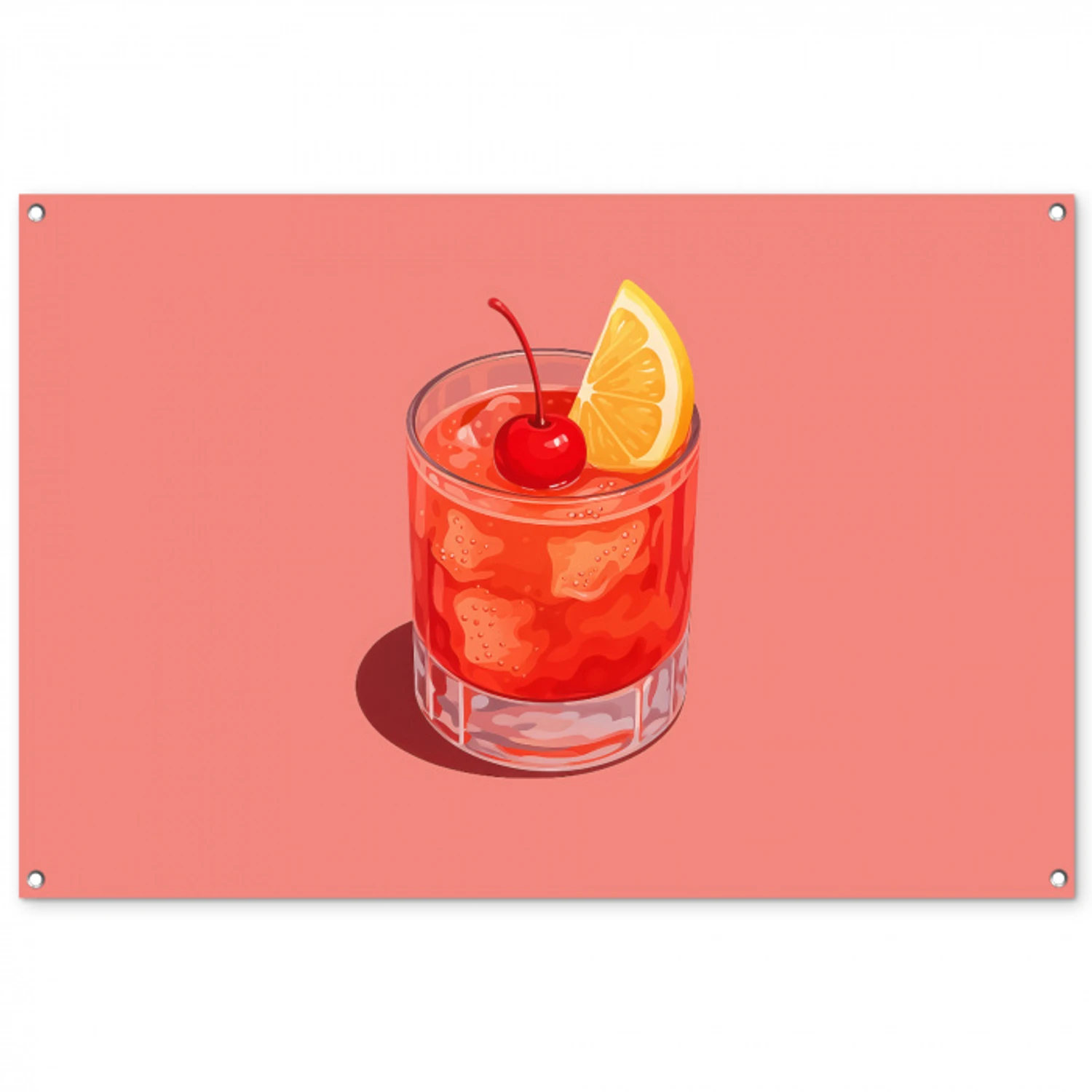 Glas - Ijsblokjes - Citroen - Kers tuinposter los doek groot -3d