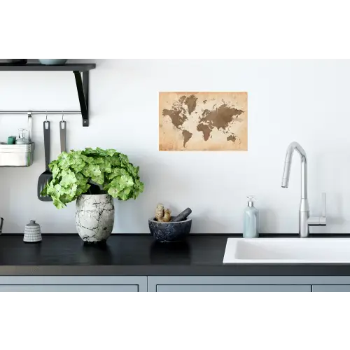 Wereldkaart - Beige - Bruin Muursticker klein -keuken