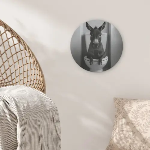 Ezel - Telefoon - Toilet - Zwart - Wit Akoestische PET Vilt - Rond klein -sfeer4