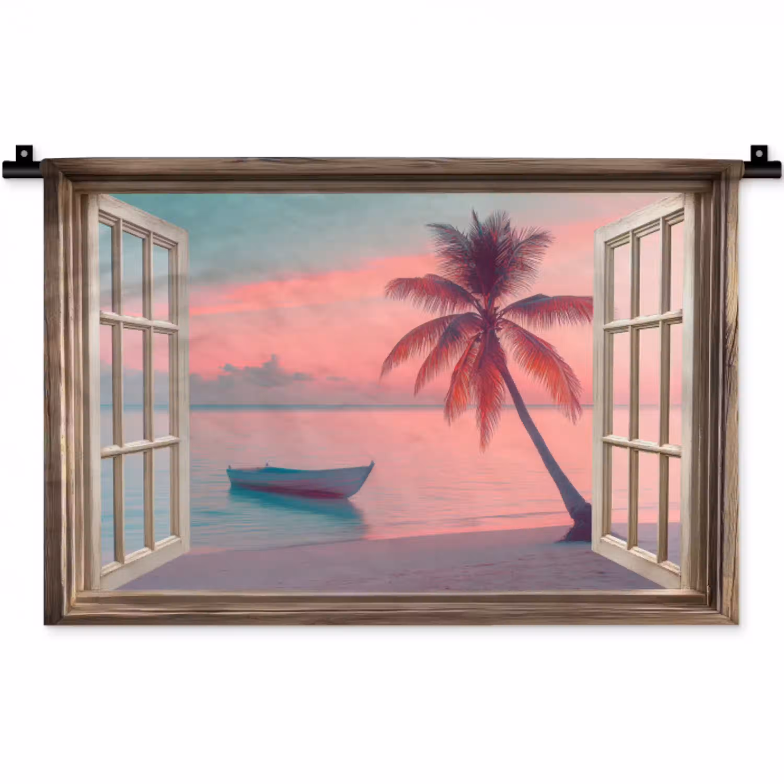 Doorkijk - Strand - Palmboom - Tropisch Wandkleed katoen klein -zz3d