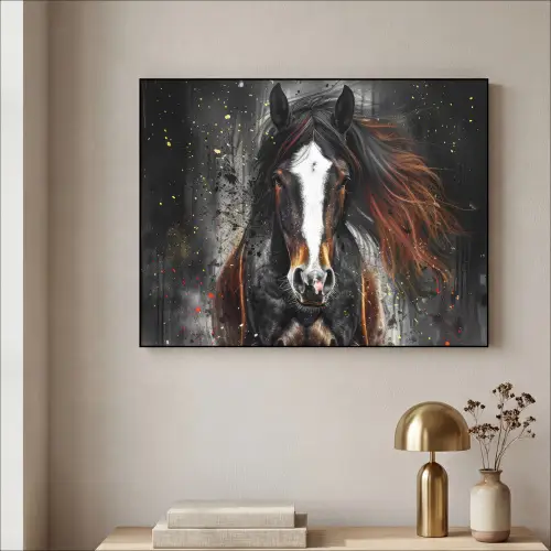 Paard - Dieren - Zwart - Luxe - Modern Textielframe zwart klein -sfeer2