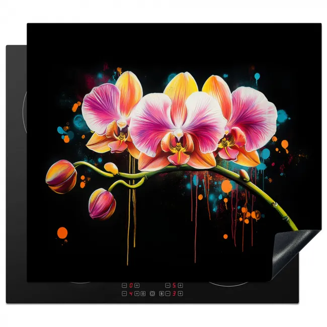 Orchidee - Graffiti - Kleurrijk - Bloemen - Abstract Inductie beschermer vinyl 3mm middel -3d