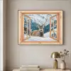 Doorkijk - Hert - Landschap - Winter - Natuur - Dieren - Bergen Textielframe zwart klein -sfeer2