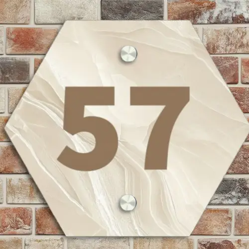 Vierkant - Beige - Marmer - Traditioneel Naambord Hexagon klein -sfeer2