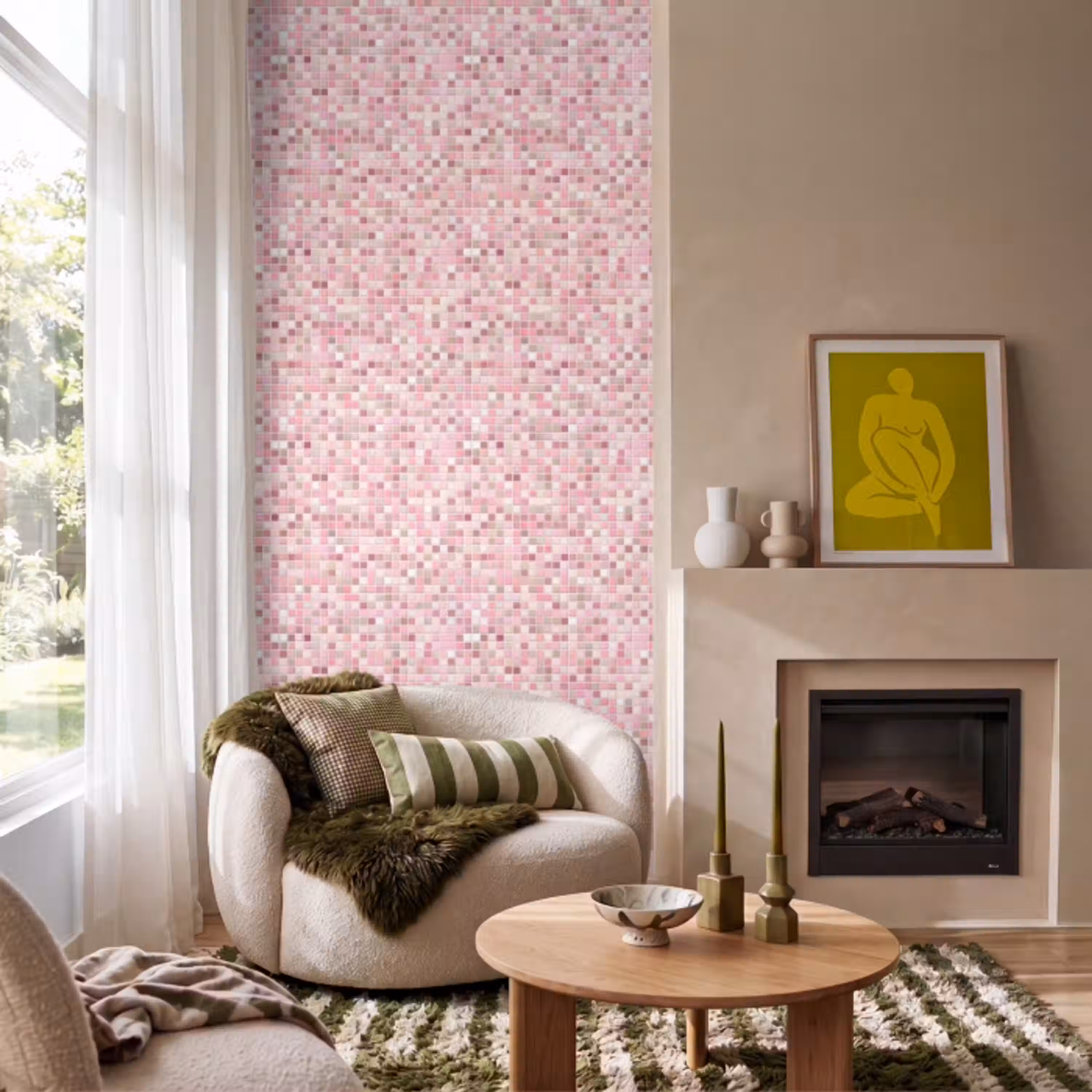 Mozaïek - Patroon - Roze Behang Vlies klein 1076 -sfeer2