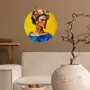 Frida Kahlo - Vrouw - Geel - Blauw - Bloemen Wandcirkel behangsticker klein -sfeer1
