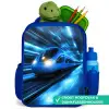 Supersnelle trein in neonblauwe tunnel Kinderrugzak - Blauw middel -inhoud_NL