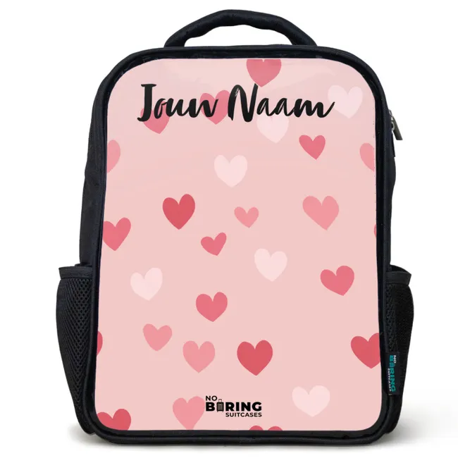 Rugzak kind met naam - Zwart - Hartjes - Patroon - Roze