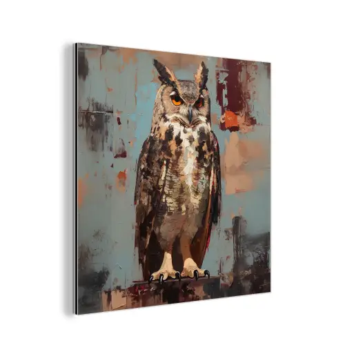 Geschilderd - Abstract - Uil - Bruin aluminium wit klein -3d