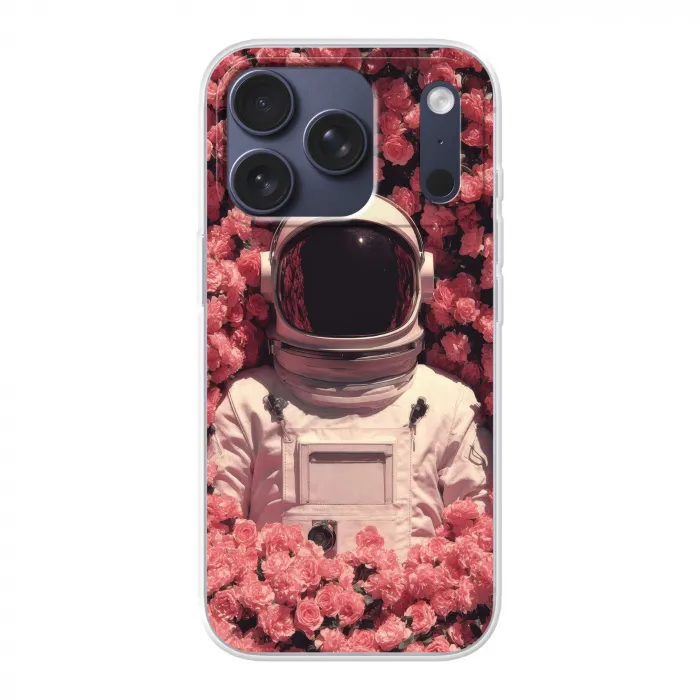 Bloemen - Roze - Astronaut Telefoonhoesje iPhone 17 Pro klein -3d
