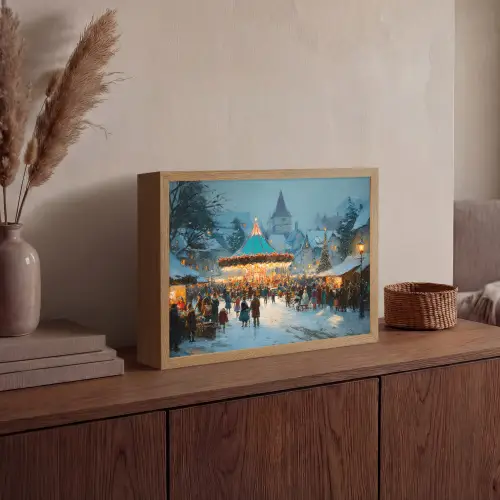 Winterkermis - Dorp - Kleurrijk Light Box met batterij (Wandlamp) middel -sfeer2