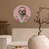 Luiaard - Bloemenprint - Bril - Roze Wandcirkel kunststof plaat 5mm dik klein -sfeer1