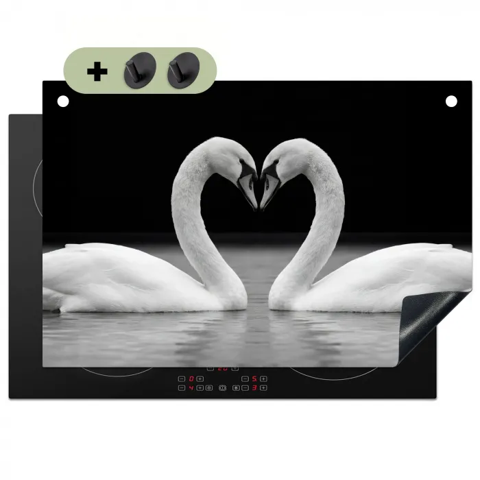 Zwanen - Hart - Zwart - Wit Inductie beschemer met haakjes klein -3d